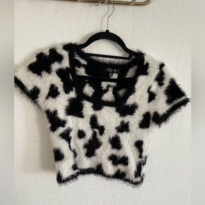 Cow Print Fuzzy Shirt